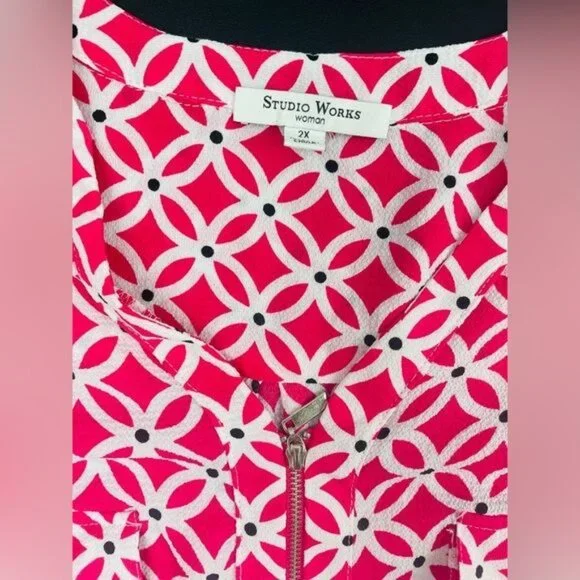 STUDIO WORKS Woman 2X Blouse Pink Front ZIP & 2 Pocket - Picture 8 of 15